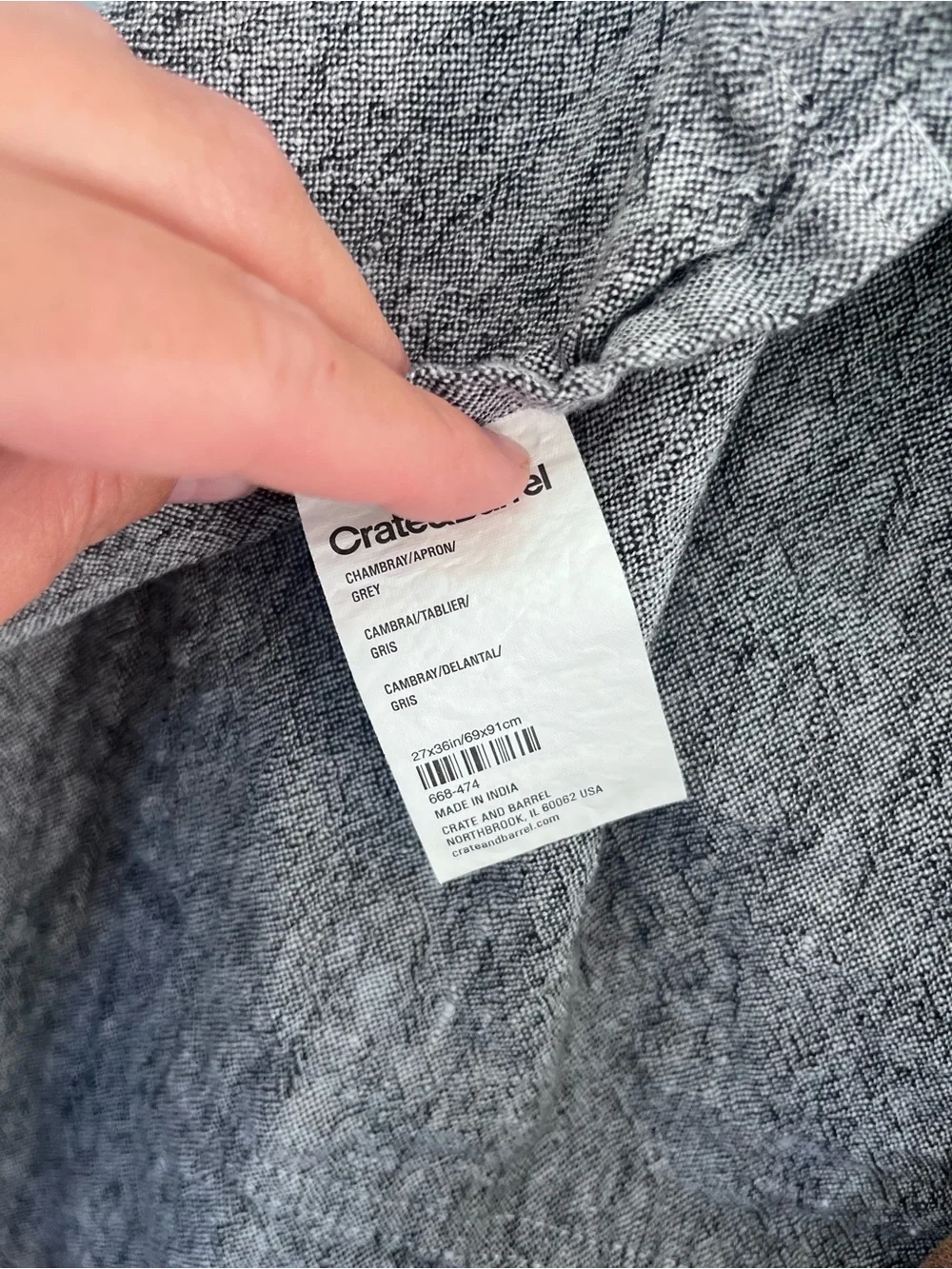Crate & Barrel Organic Cotton Apron with Leather Straps